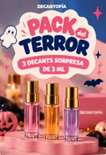 Pack del Terror: 3 decants sorpresa de 3 ml, tapas doradas. Imagen referencial.