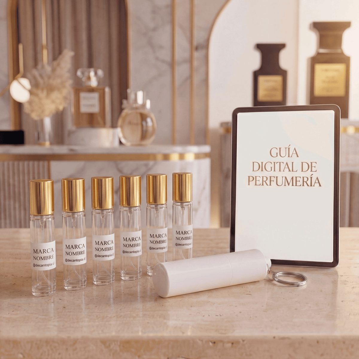 Set Decant Diseñador + Holder + Llavero - Decantopia