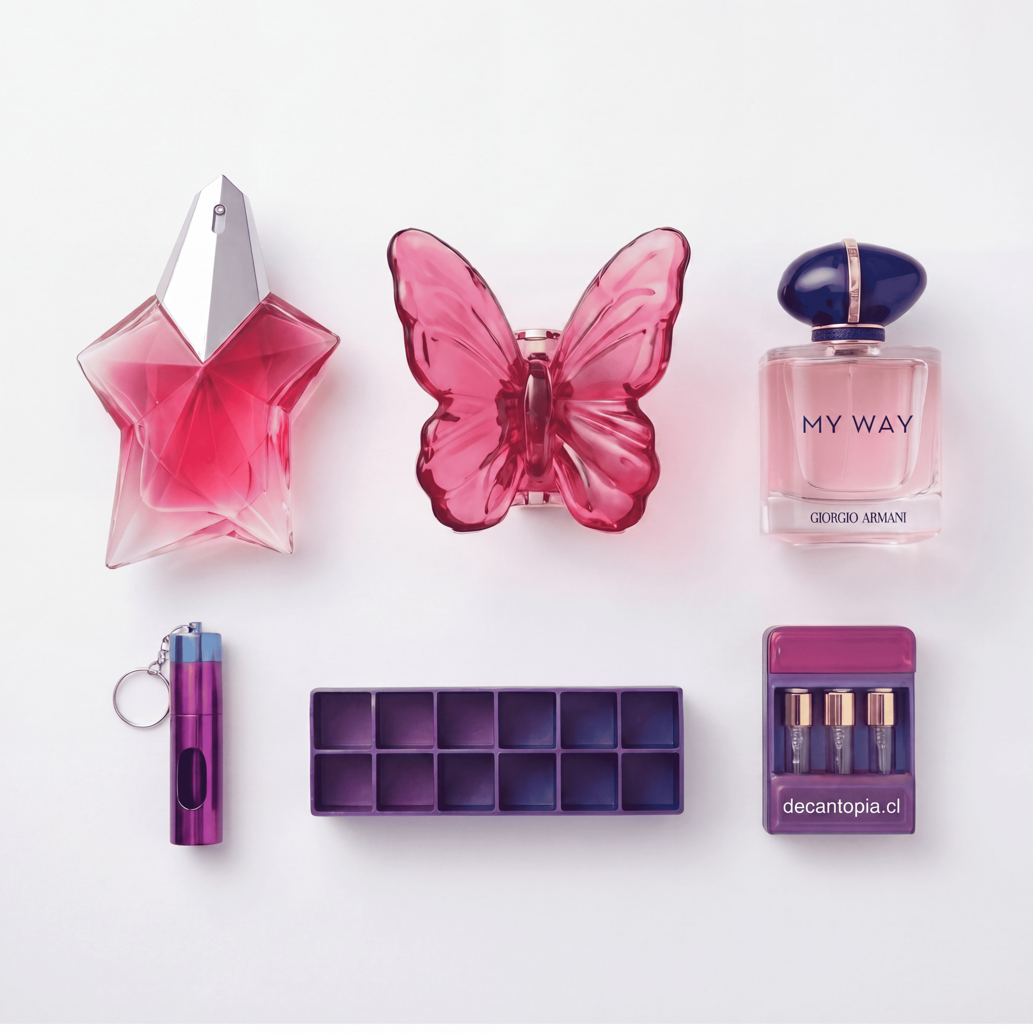 Set Decants más vendidos (3un) + Holder + Caja + Llavero - Decantopia